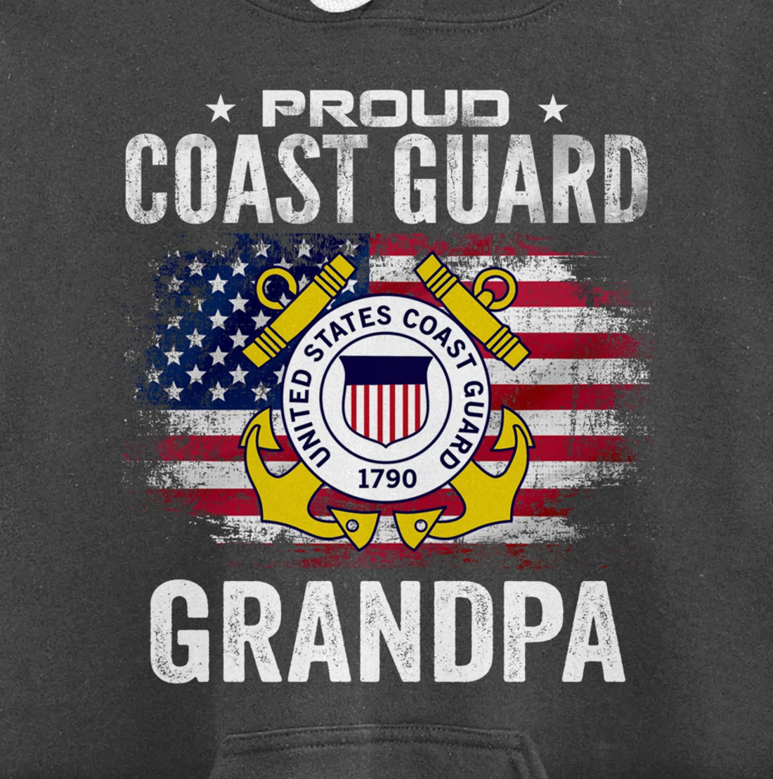 Proud Coast Guard Grandpa With American Flag Gift Veteran Pullover Hoodie