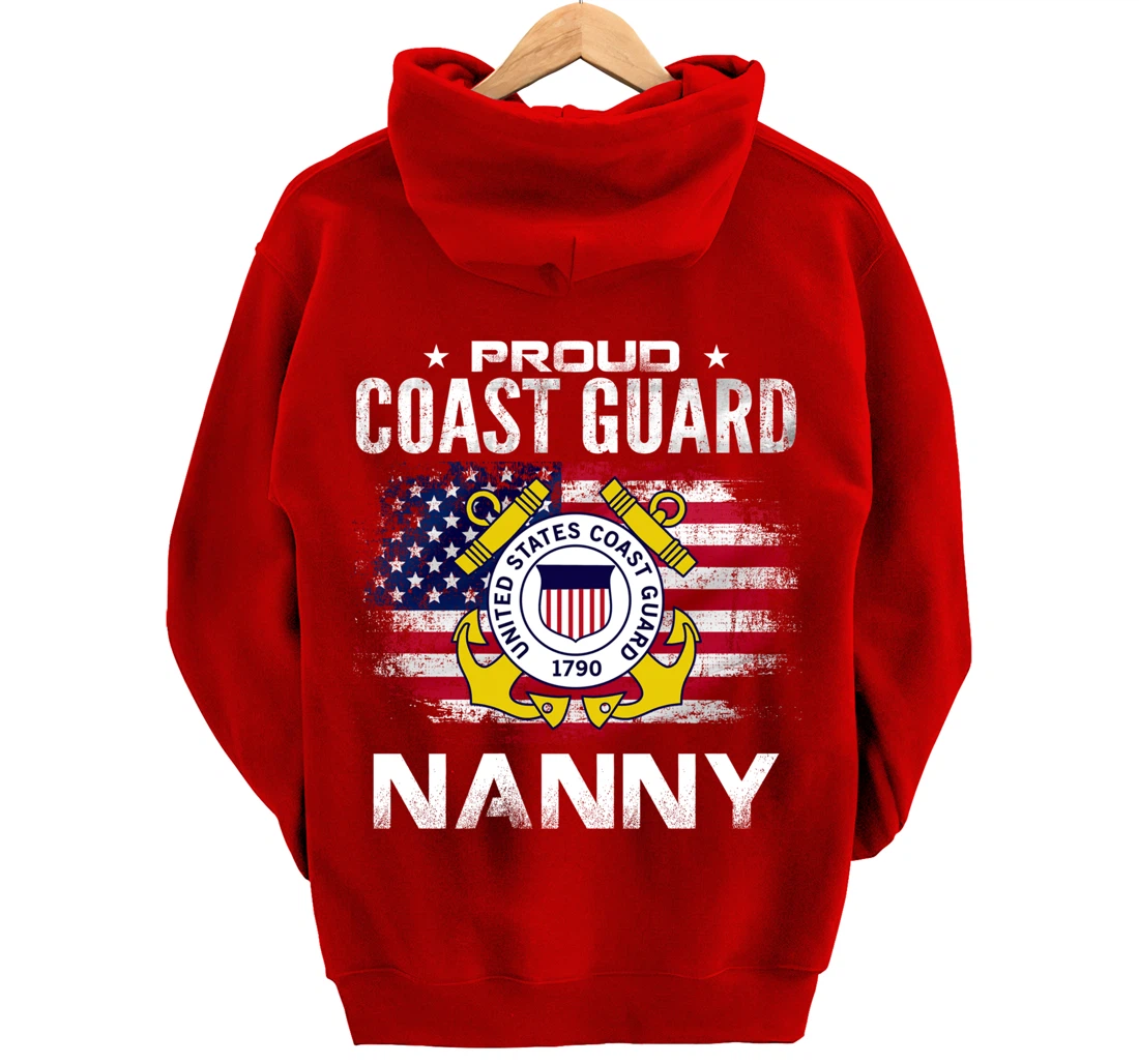 Proud Coast Guard Nanny With American Flag Gift Veteran Pullover Hoodie