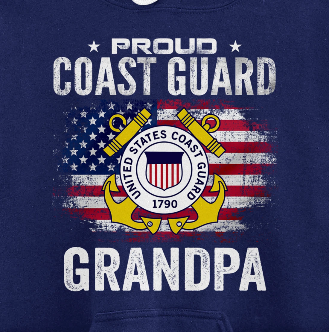 Proud Coast Guard Grandpa With American Flag Gift Veteran Pullover Hoodie