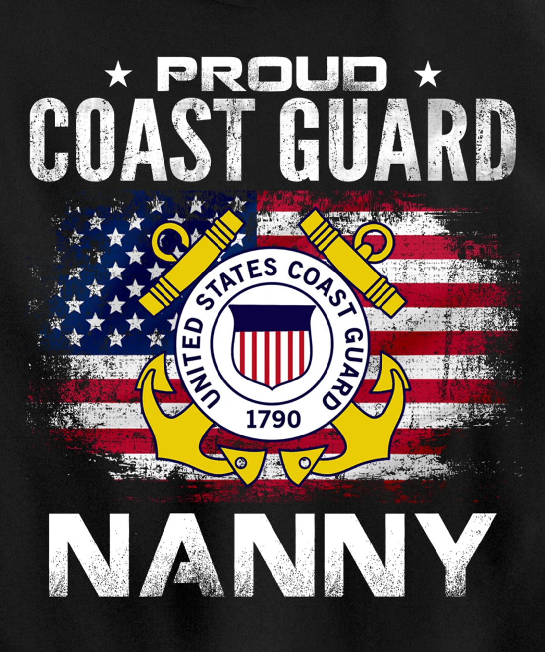 Proud Coast Guard Nanny With American Flag Gift Veteran Pullover Hoodie