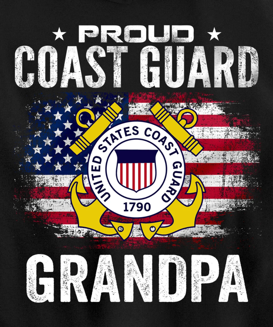 Proud Coast Guard Grandpa With American Flag Gift Veteran Pullover Hoodie