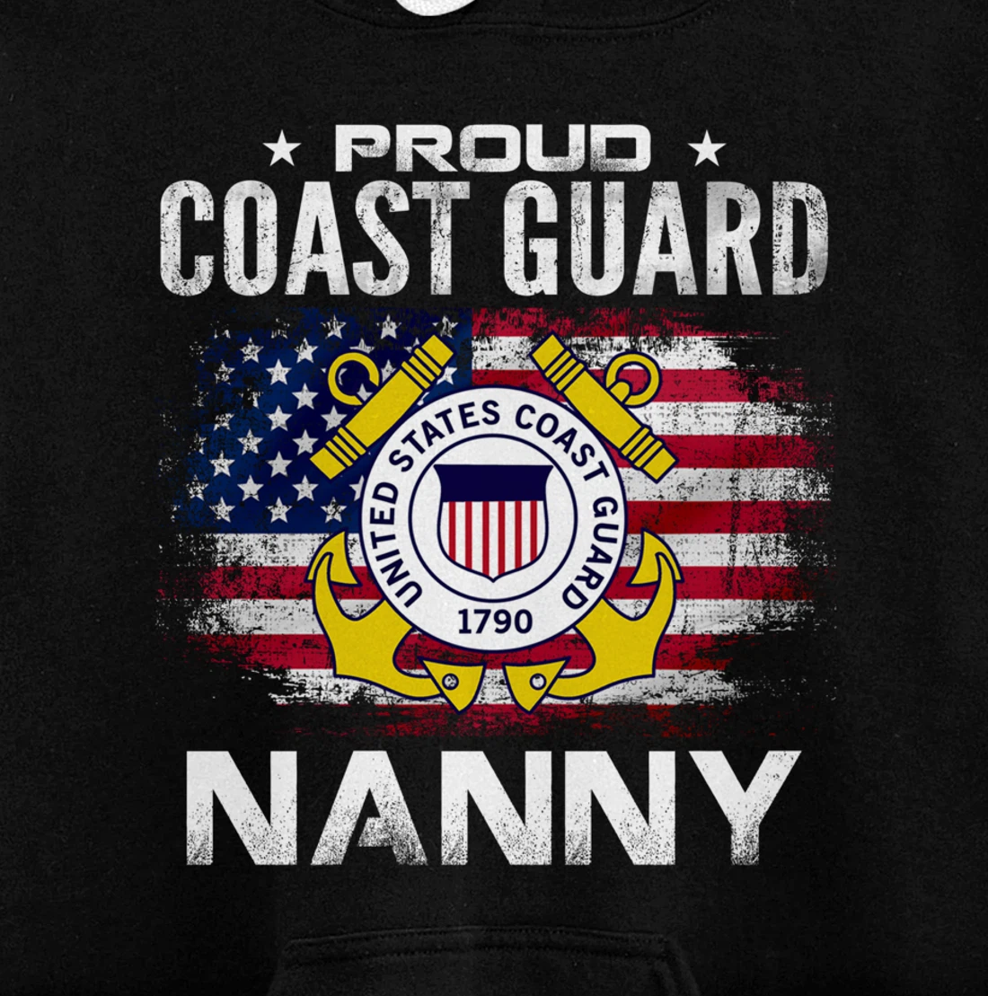 Proud Coast Guard Nanny With American Flag Gift Veteran Pullover Hoodie