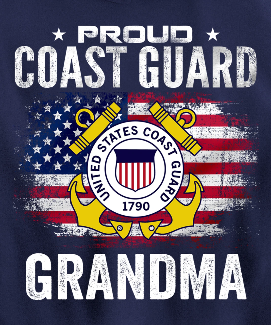 Proud Coast Guard Grandma With American Flag Gift Veteran Pullover Hoodie
