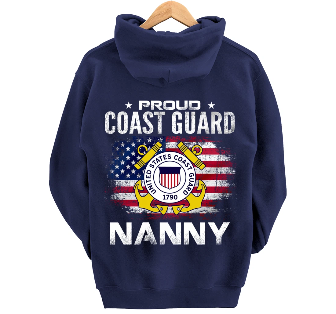 Proud Coast Guard Nanny With American Flag Gift Veteran Pullover Hoodie