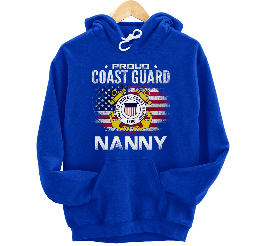 Proud Coast Guard Nanny With American Flag Gift Veteran Pullover Hoodie