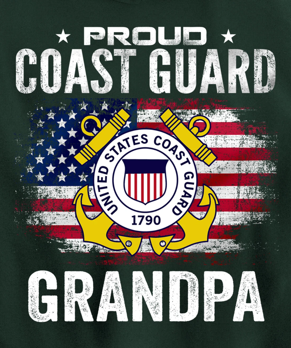 Proud Coast Guard Grandpa With American Flag Gift Veteran Pullover Hoodie
