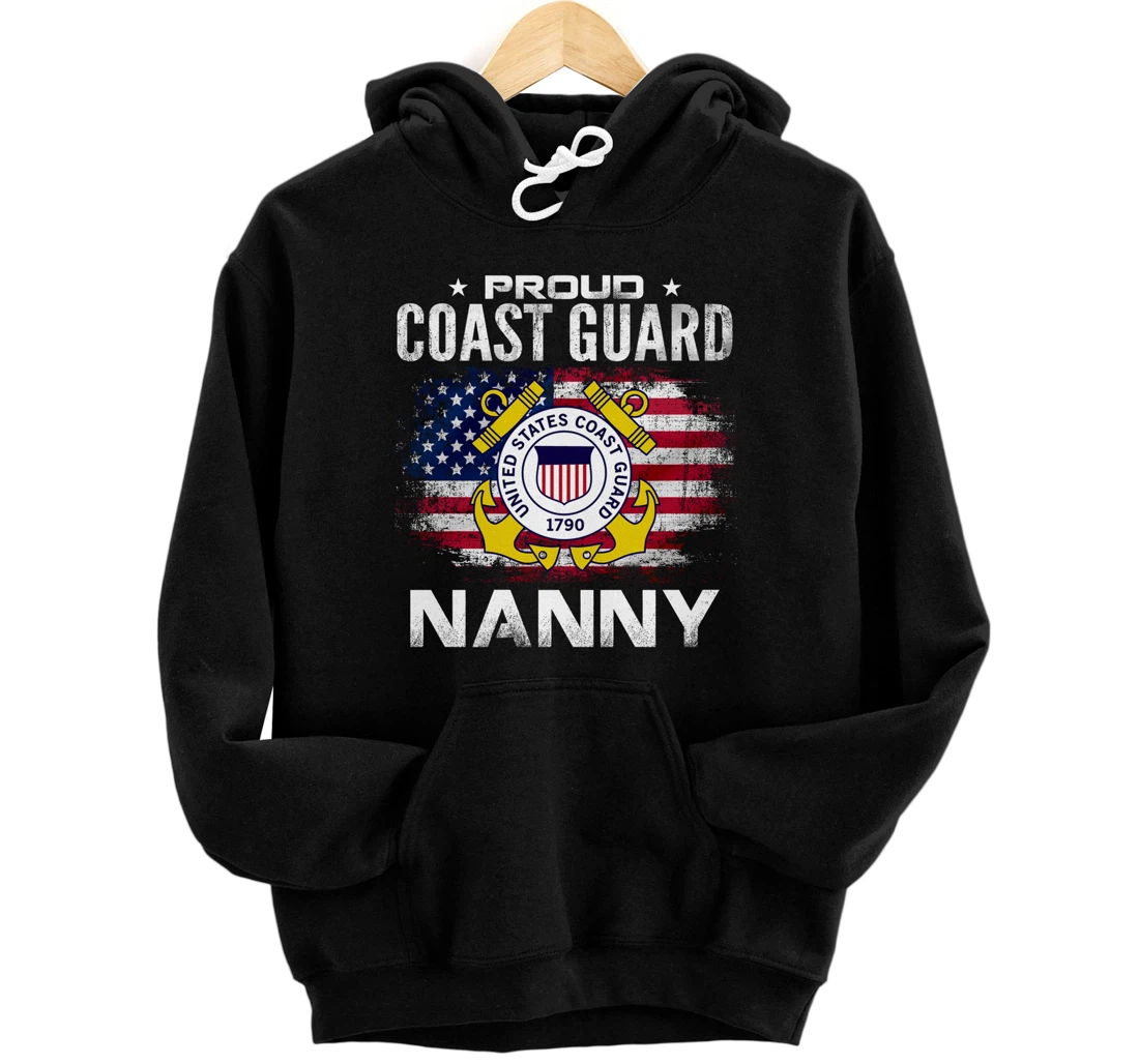 Proud Coast Guard Nanny With American Flag Gift Veteran Pullover Hoodie