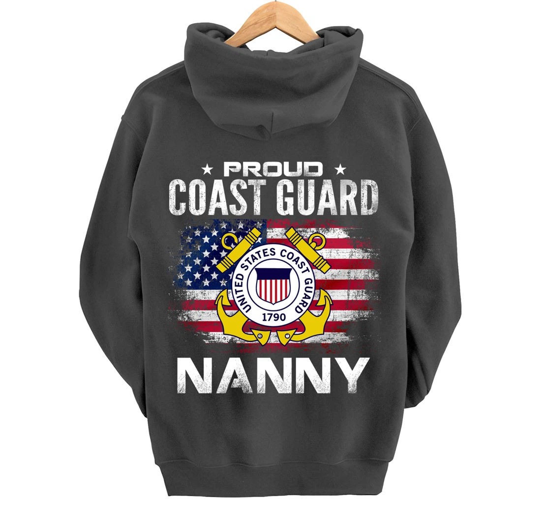 Proud Coast Guard Nanny With American Flag Gift Veteran Pullover Hoodie