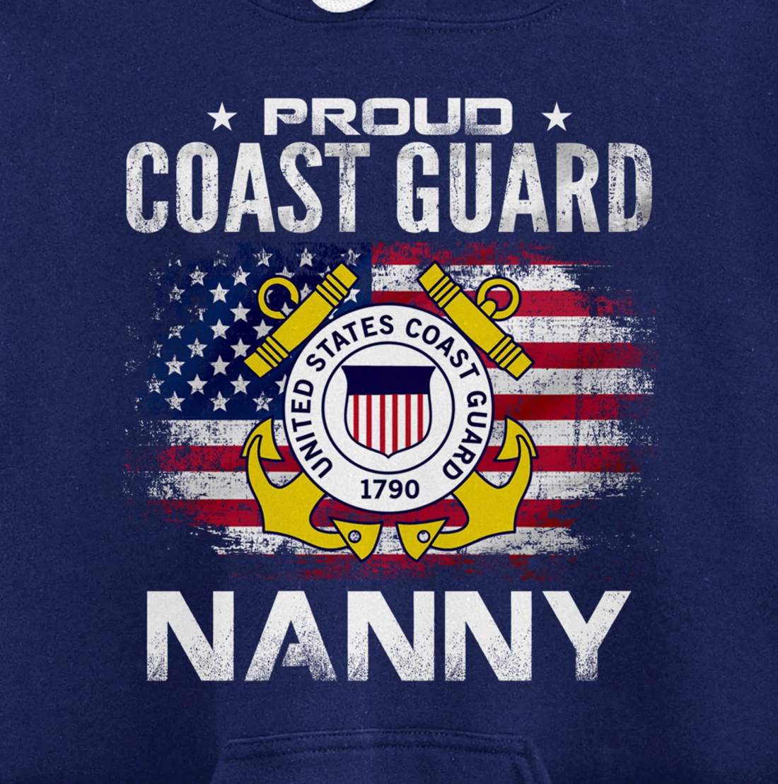 Proud Coast Guard Nanny With American Flag Gift Veteran Pullover Hoodie