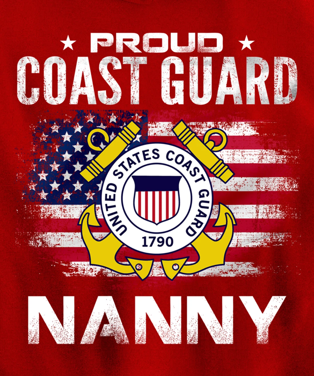 Proud Coast Guard Nanny With American Flag Gift Veteran Pullover Hoodie