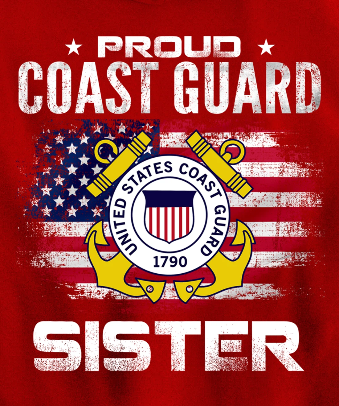 Proud Coast Guard Sister With American Flag Gift Veteran Pullover Hoodie