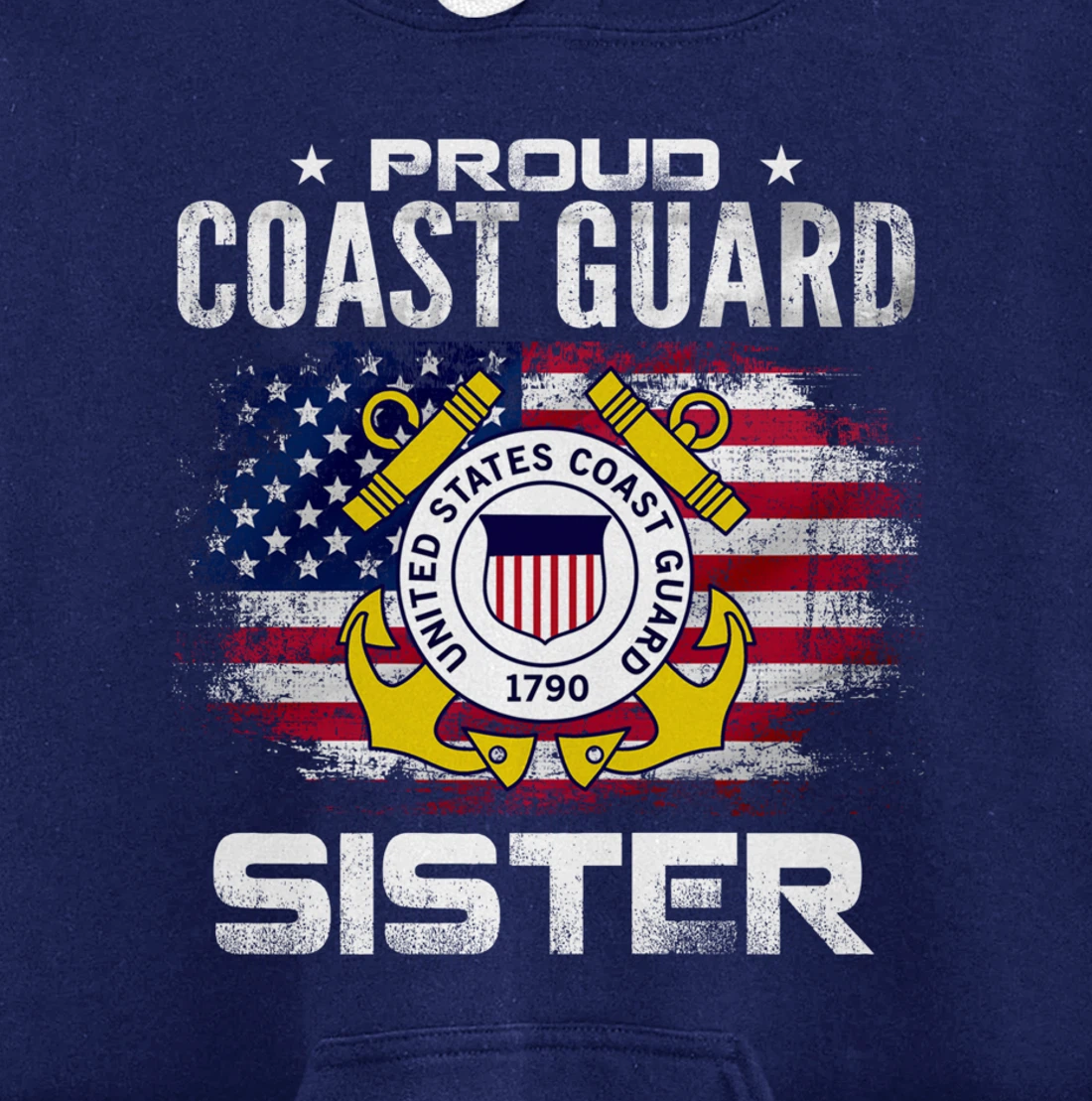 Proud Coast Guard Sister With American Flag Gift Veteran Pullover Hoodie