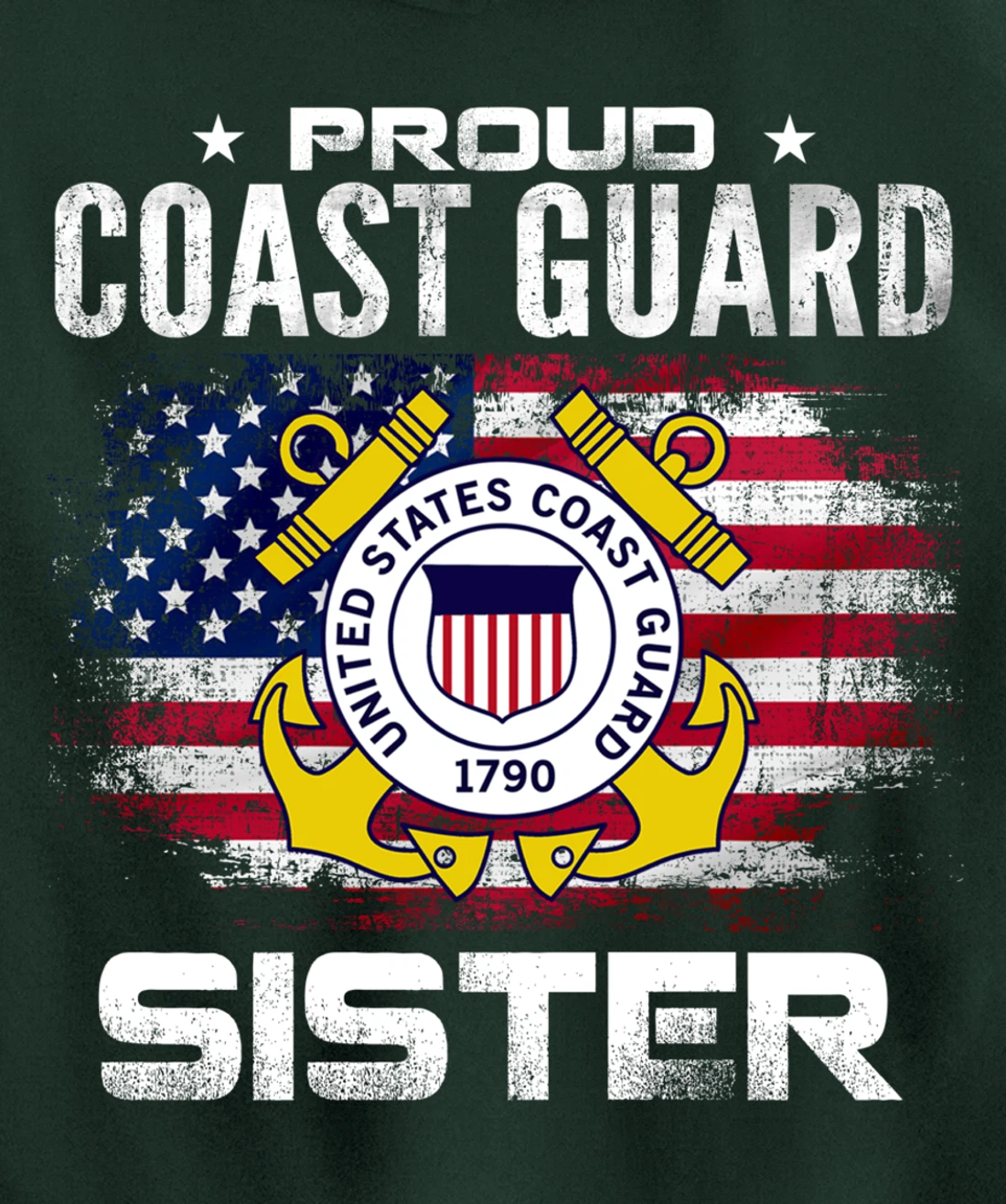 Proud Coast Guard Sister With American Flag Gift Veteran Pullover Hoodie