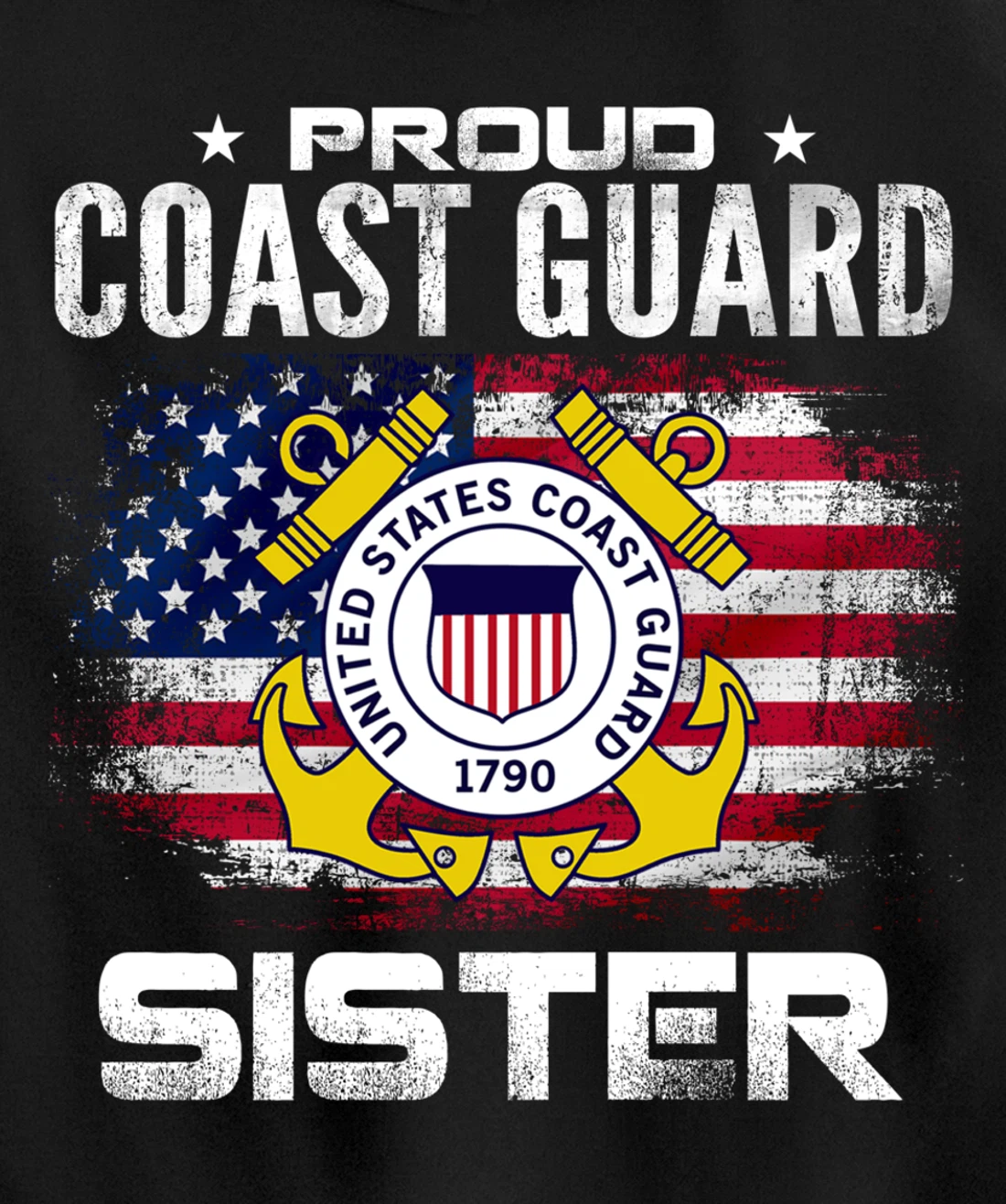 Proud Coast Guard Sister With American Flag Gift Veteran Pullover Hoodie