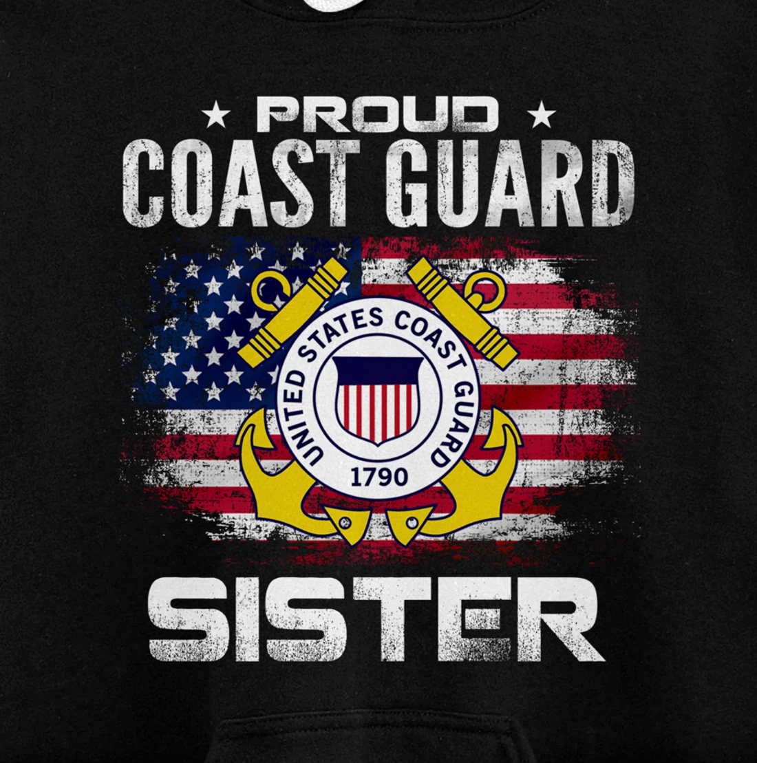 Proud Coast Guard Sister With American Flag Gift Veteran Pullover Hoodie