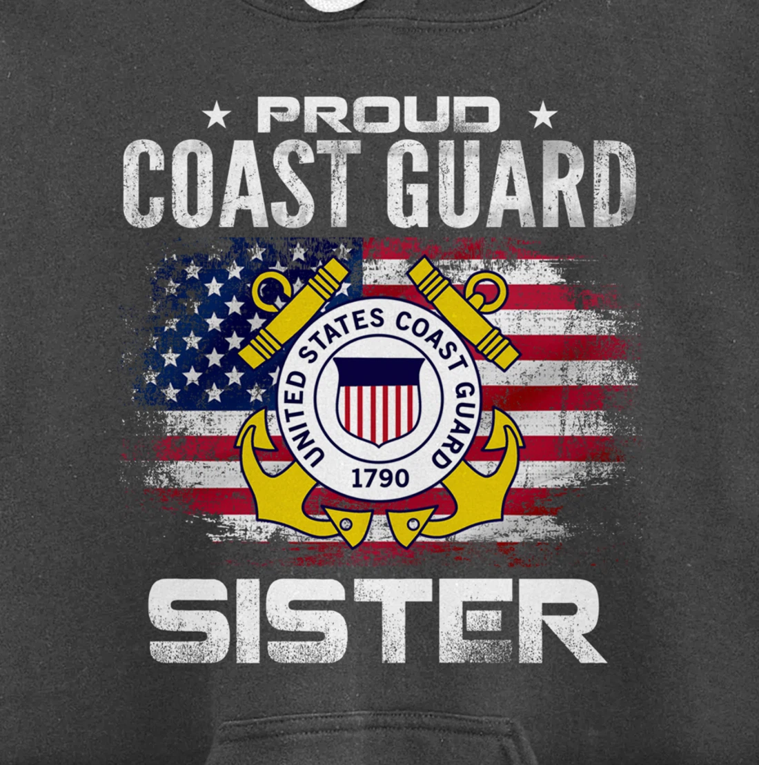Proud Coast Guard Sister With American Flag Gift Veteran Pullover Hoodie