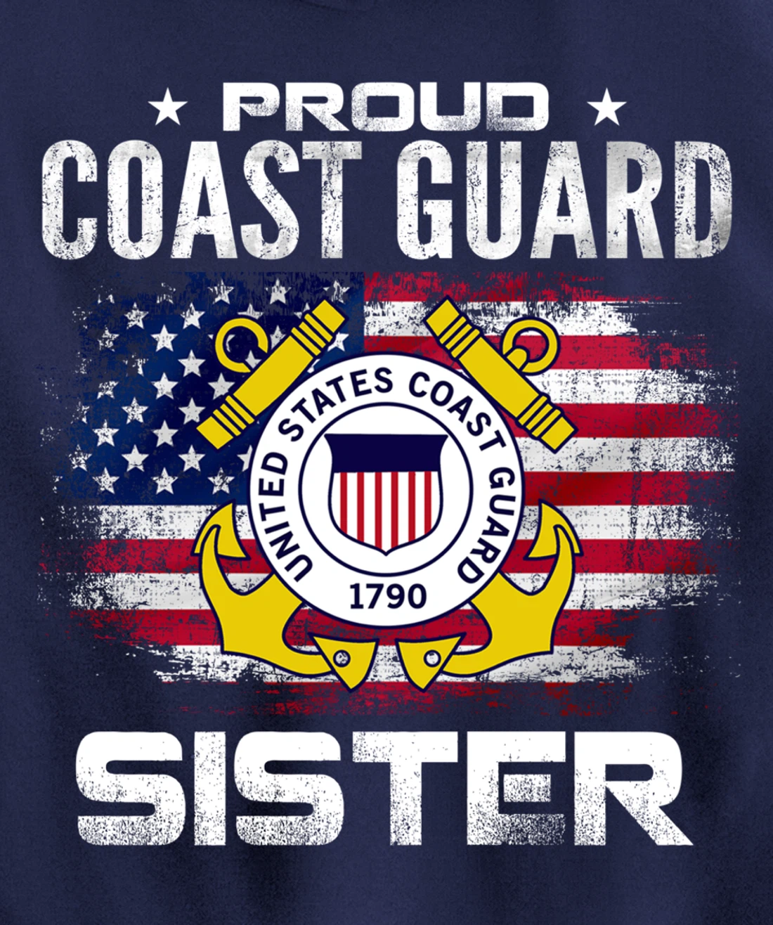 Proud Coast Guard Sister With American Flag Gift Veteran Pullover Hoodie