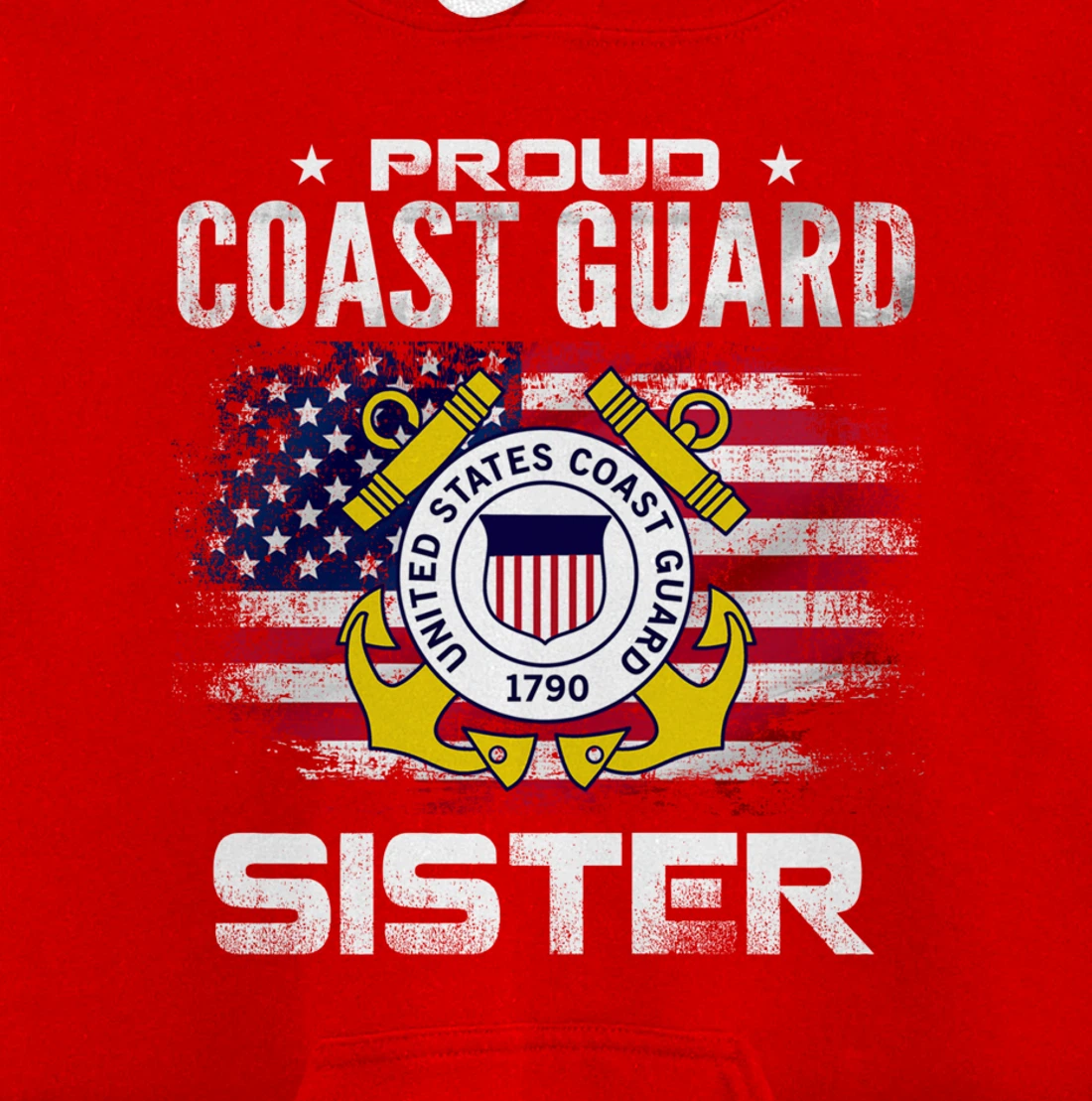 Proud Coast Guard Sister With American Flag Gift Veteran Pullover Hoodie