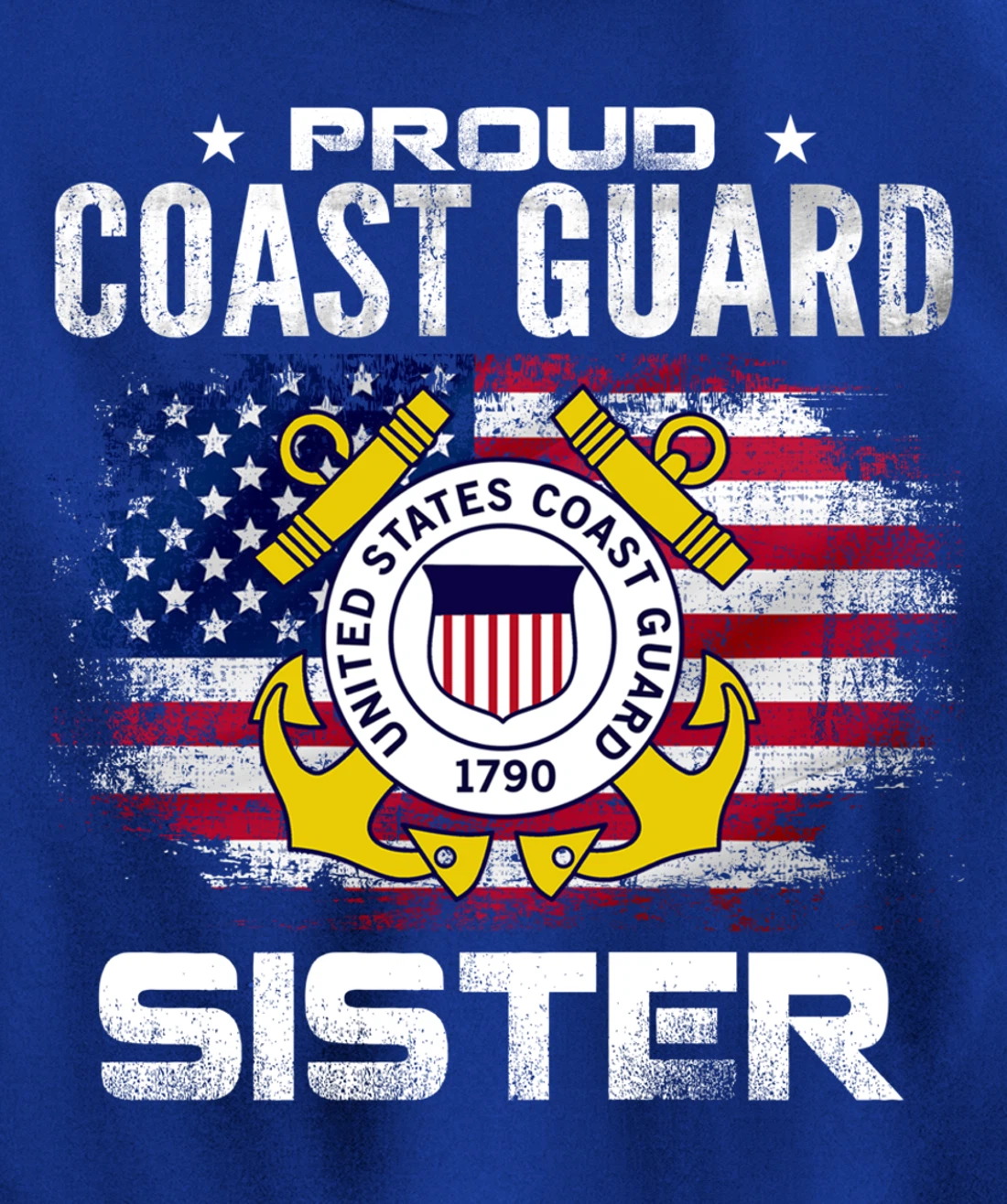 Proud Coast Guard Sister With American Flag Gift Veteran Pullover Hoodie
