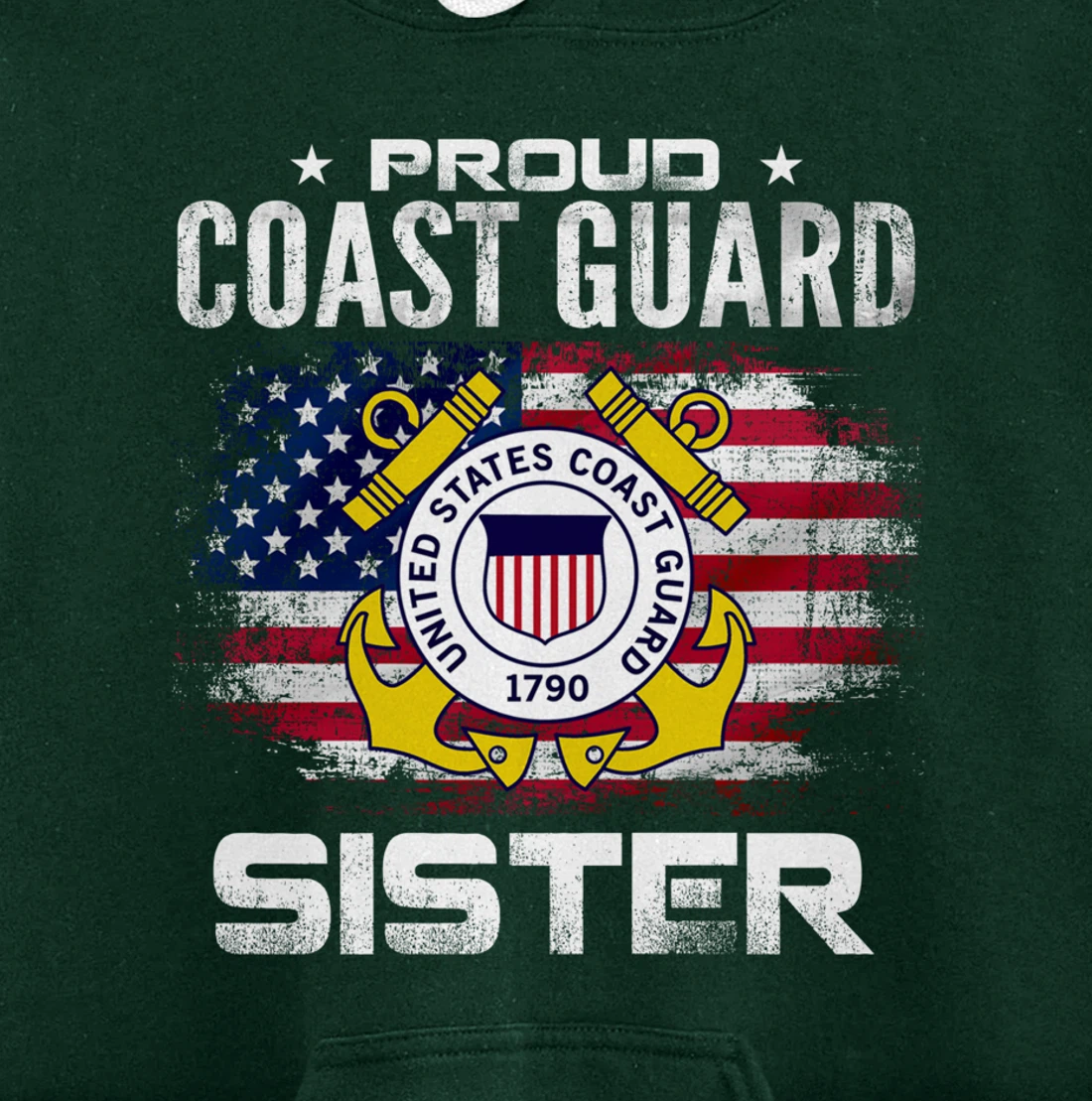 Proud Coast Guard Sister With American Flag Gift Veteran Pullover Hoodie
