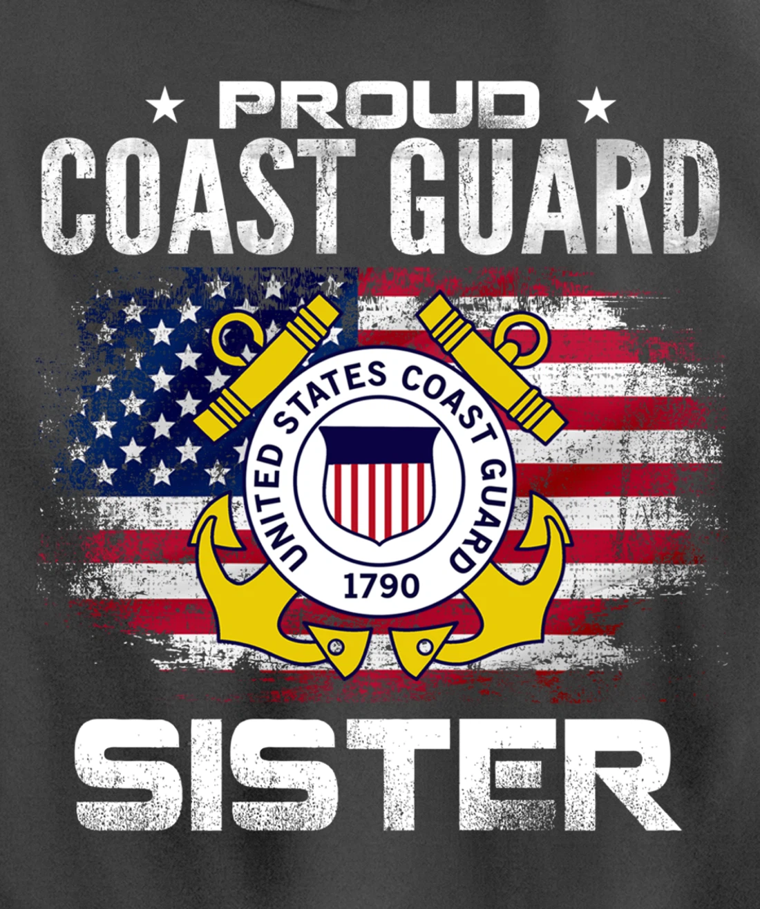 Proud Coast Guard Sister With American Flag Gift Veteran Pullover Hoodie