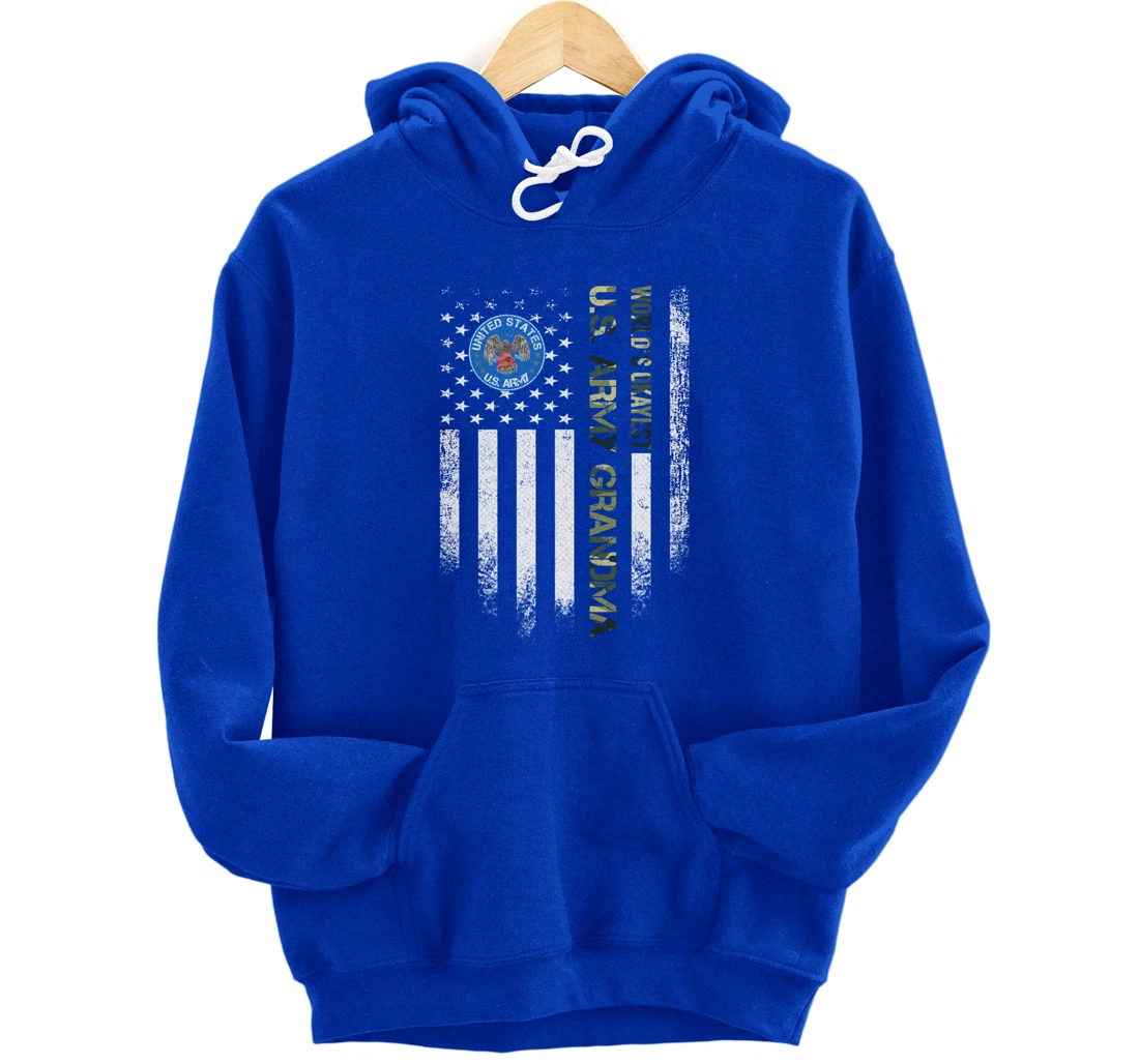 Vintage American Flag World's Okayest Army Veteran Grandma Pullover Hoodie
