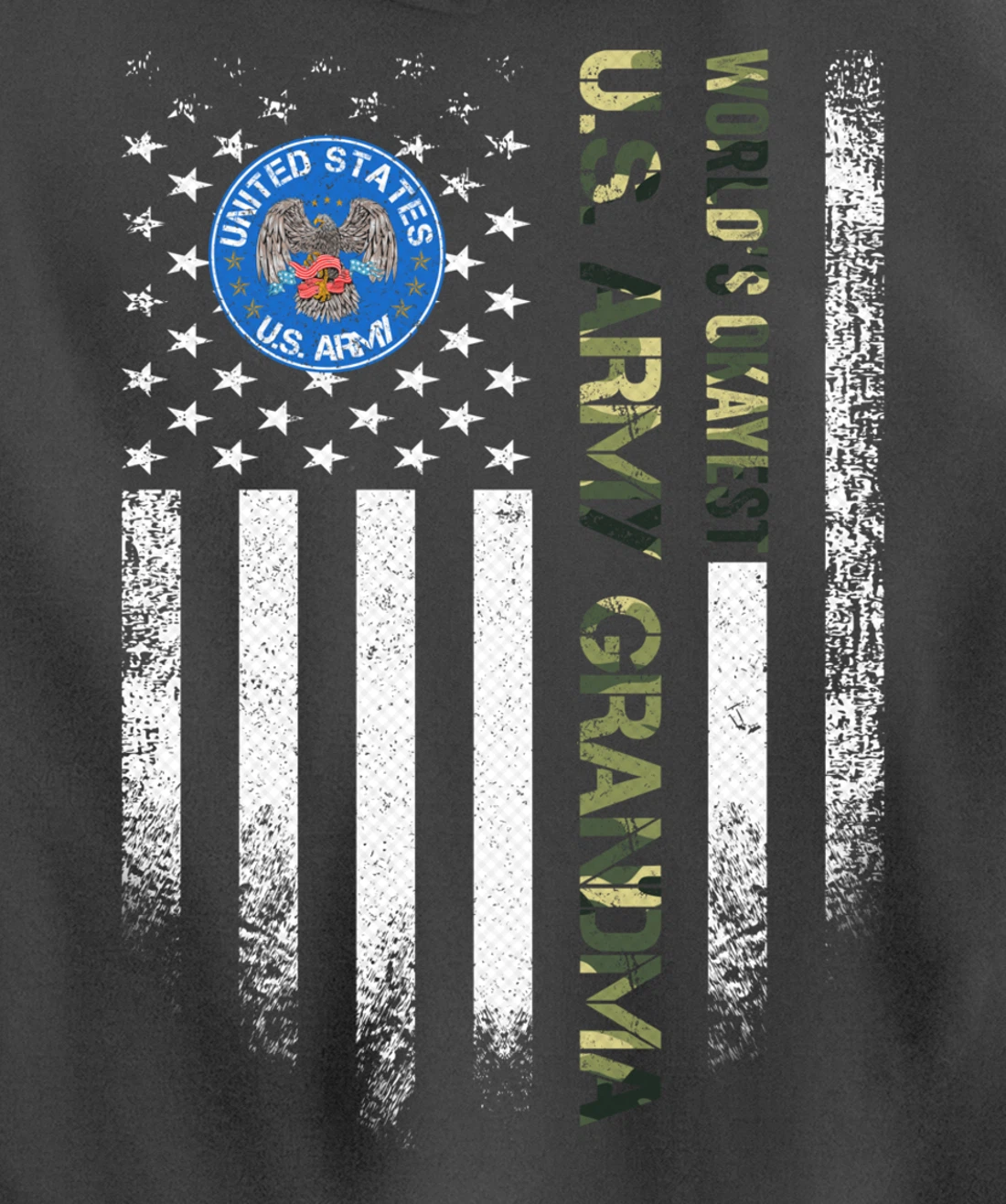 Vintage American Flag World's Okayest Army Veteran Grandma Pullover Hoodie