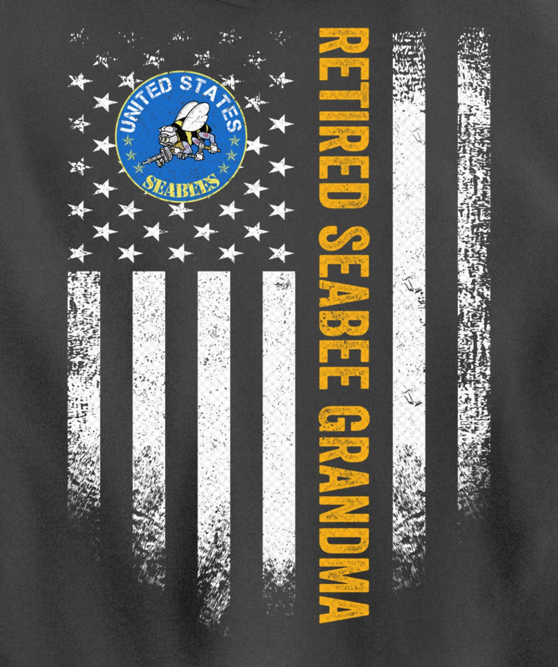 Vintage American Flag Retired US Navy Seabee Veteran Grandma Pullover Hoodie