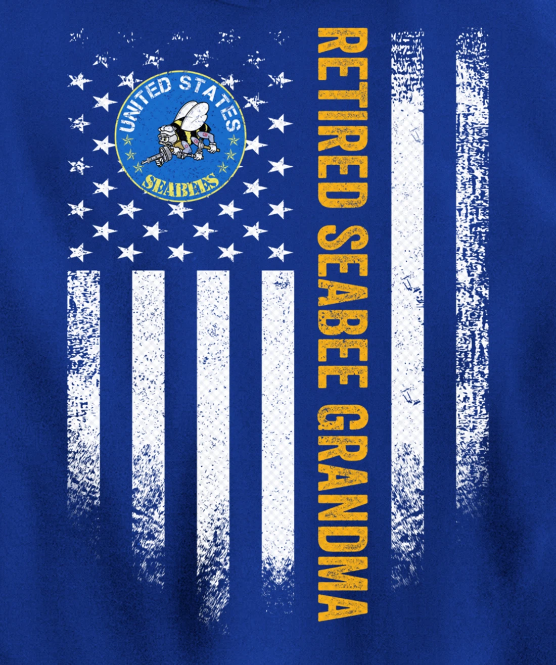 Vintage American Flag Retired US Navy Seabee Veteran Grandma Pullover Hoodie