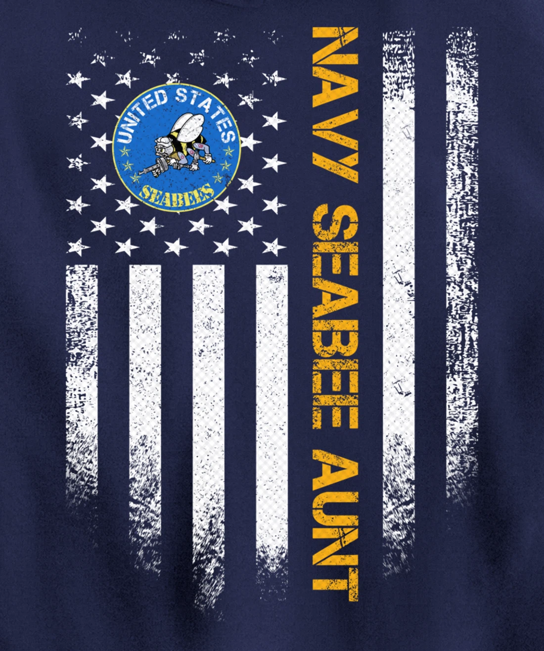 Vintage USA American Flag Proud US Navy Seabee Veteran Aunt Pullover Hoodie