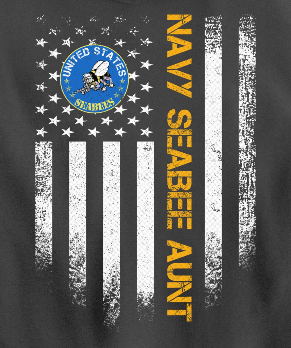 Vintage USA American Flag Proud US Navy Seabee Veteran Aunt Pullover Hoodie