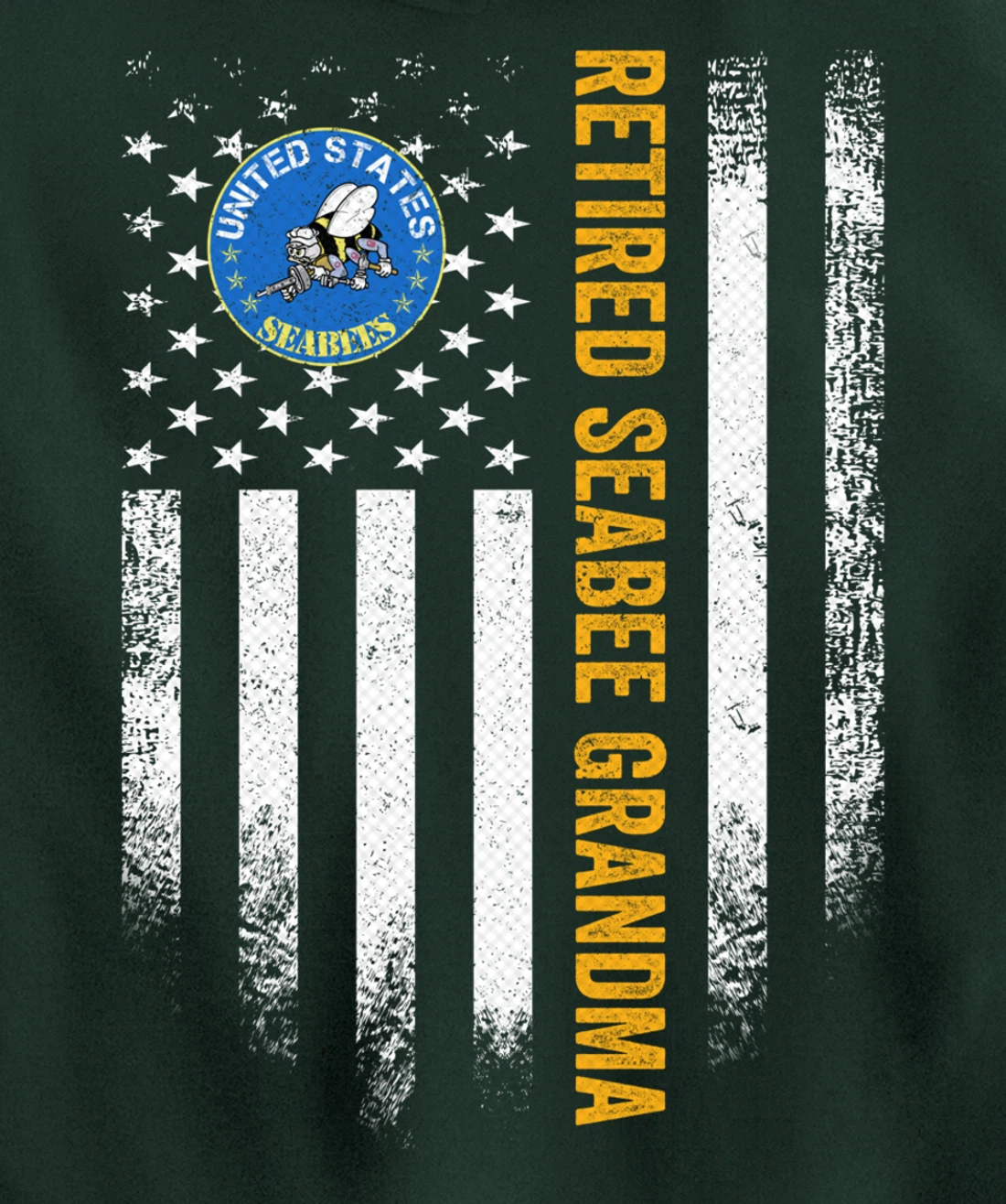 Vintage American Flag Retired US Navy Seabee Veteran Grandma Pullover Hoodie