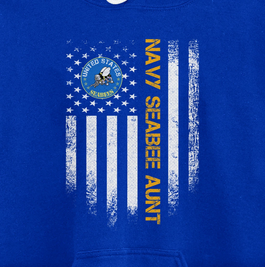 Vintage USA American Flag Proud US Navy Seabee Veteran Aunt Pullover Hoodie