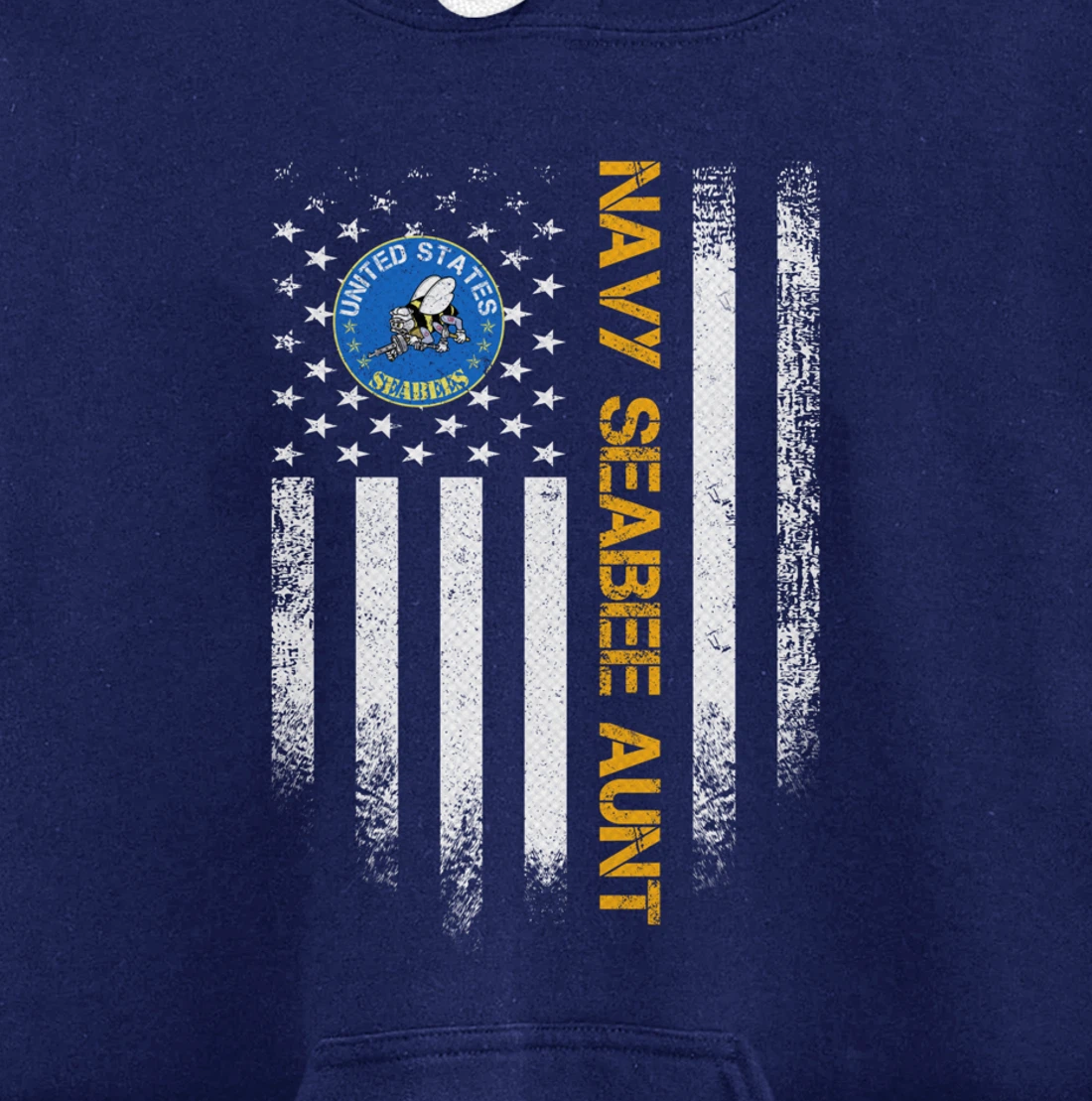 Vintage USA American Flag Proud US Navy Seabee Veteran Aunt Pullover Hoodie