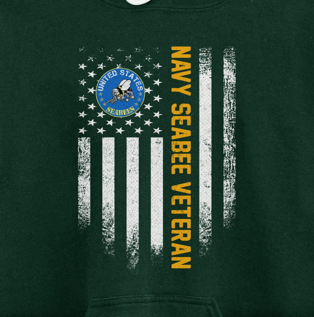 Vintage USA American Flag Proud US Navy Seabee Veteran Funny Pullover Hoodie