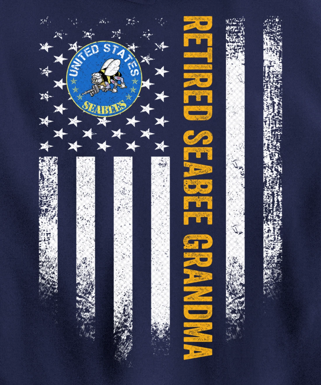 Vintage American Flag Retired US Navy Seabee Veteran Grandma Pullover Hoodie
