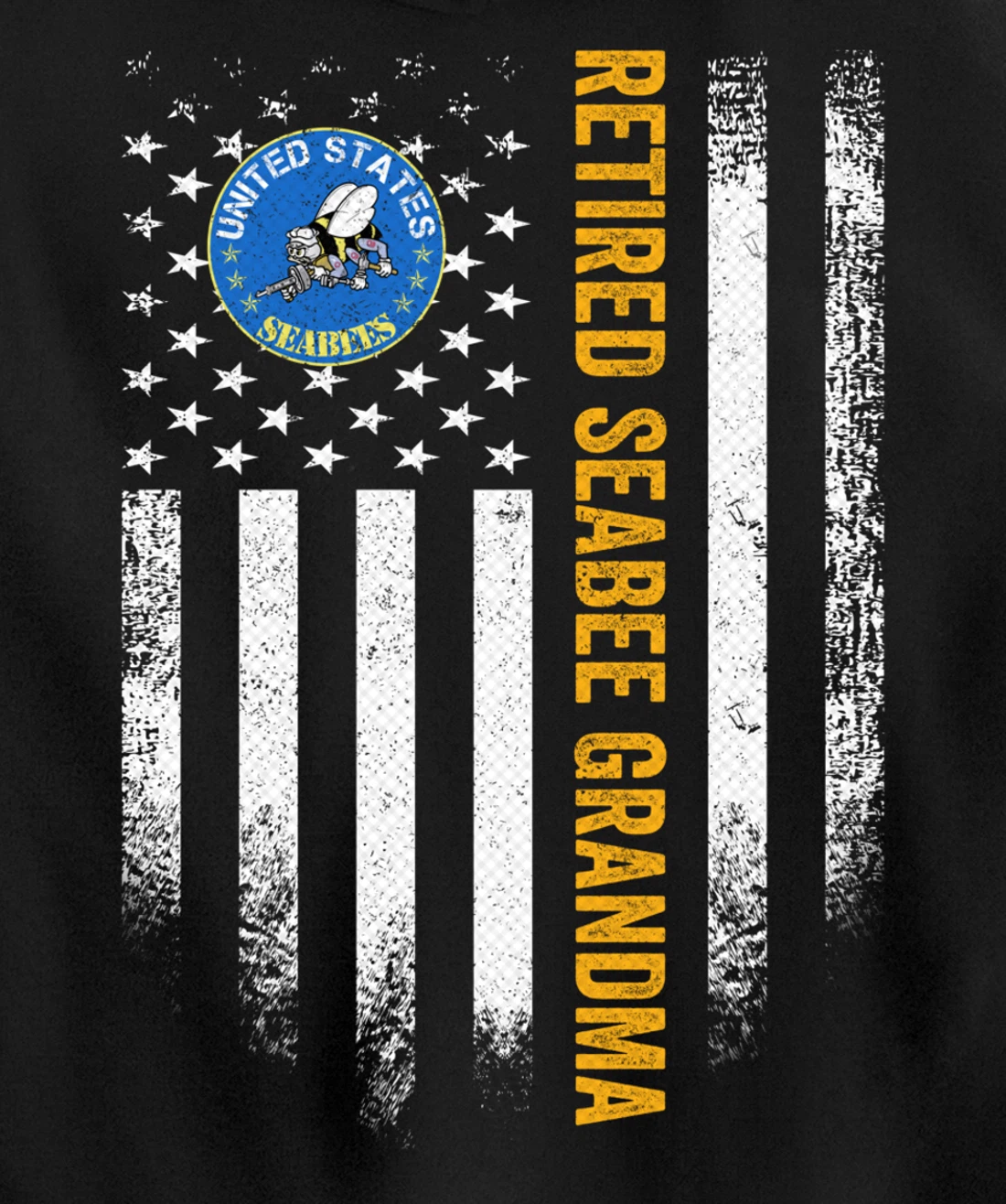 Vintage American Flag Retired US Navy Seabee Veteran Grandma Pullover Hoodie