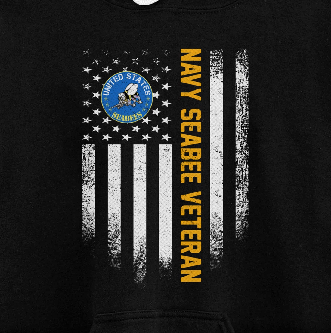 Vintage USA American Flag Proud US Navy Seabee Veteran Funny Pullover Hoodie
