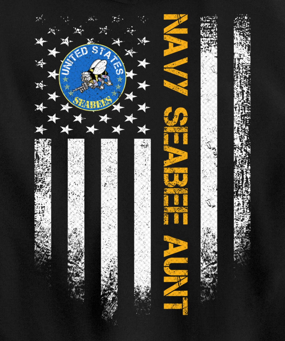 Vintage USA American Flag Proud US Navy Seabee Veteran Aunt Pullover Hoodie