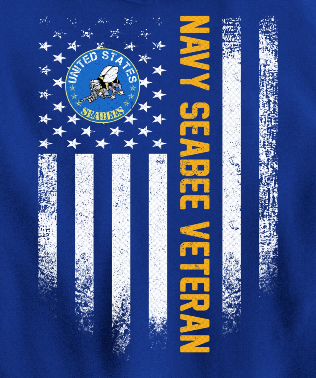 Vintage USA American Flag Proud US Navy Seabee Veteran Funny Pullover Hoodie