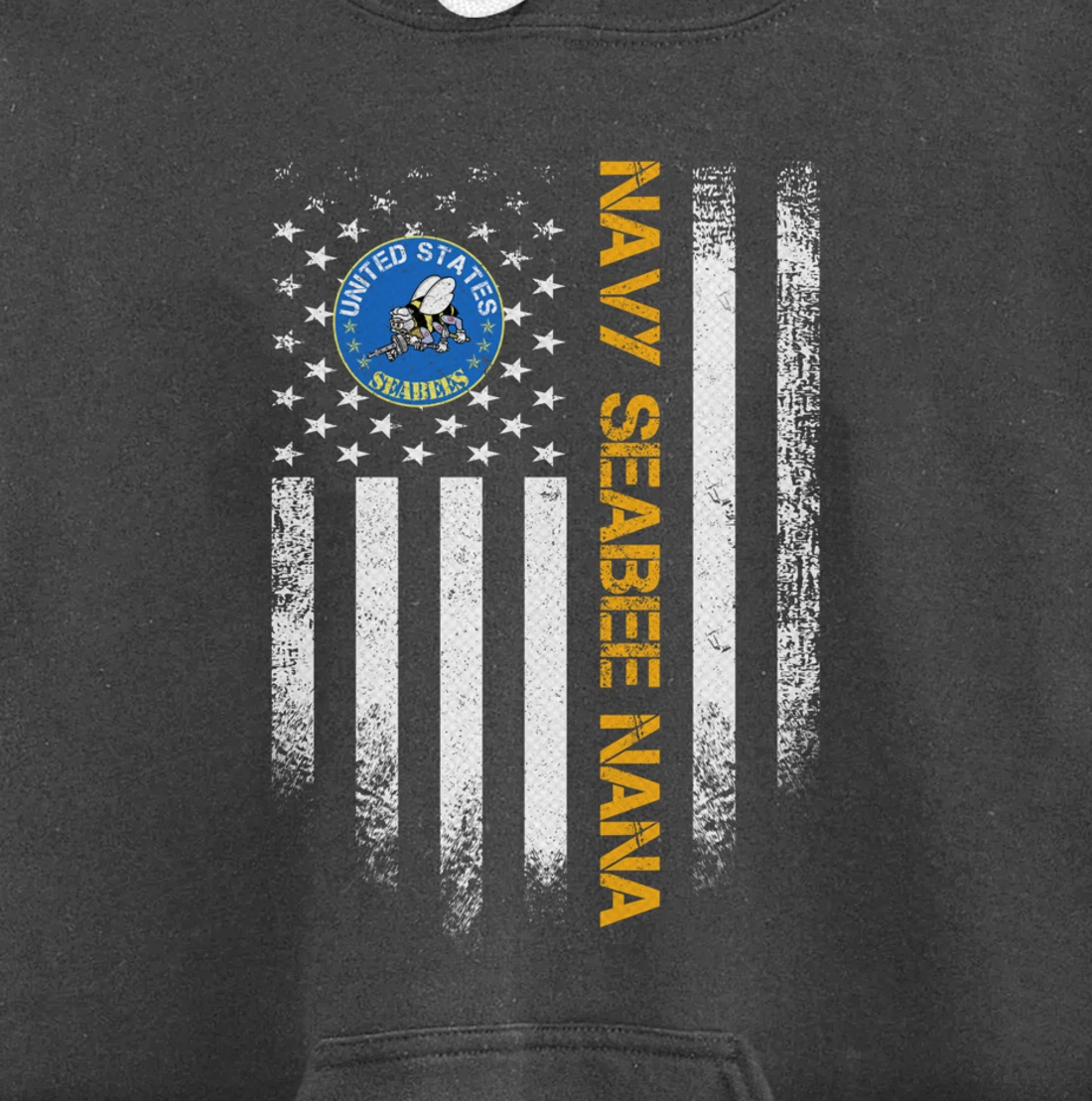 Vintage USA American Flag Proud US Navy Seabee Veteran Nana Pullover Hoodie