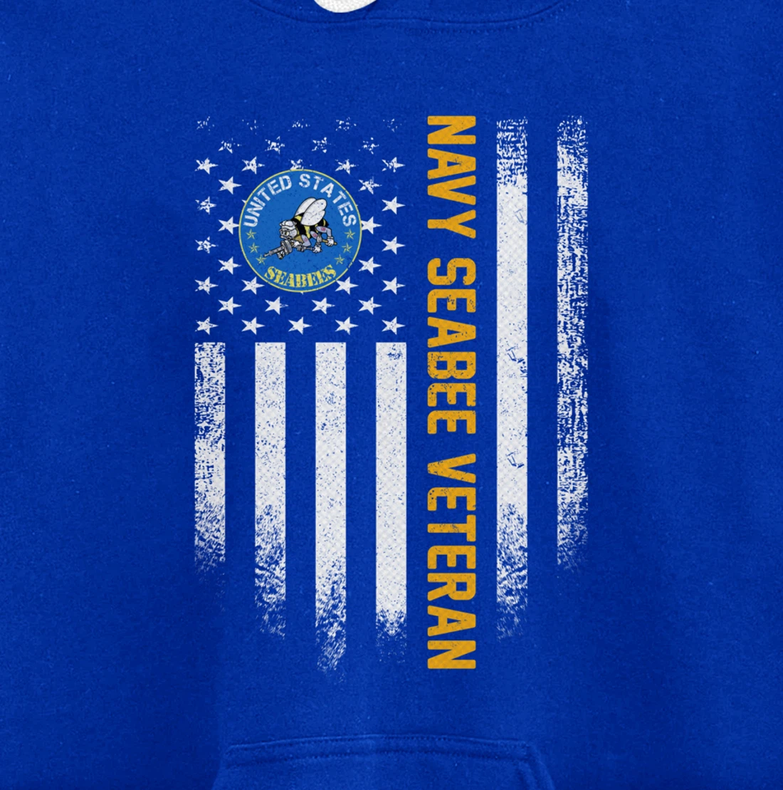 Vintage USA American Flag Proud US Navy Seabee Veteran Funny Pullover Hoodie