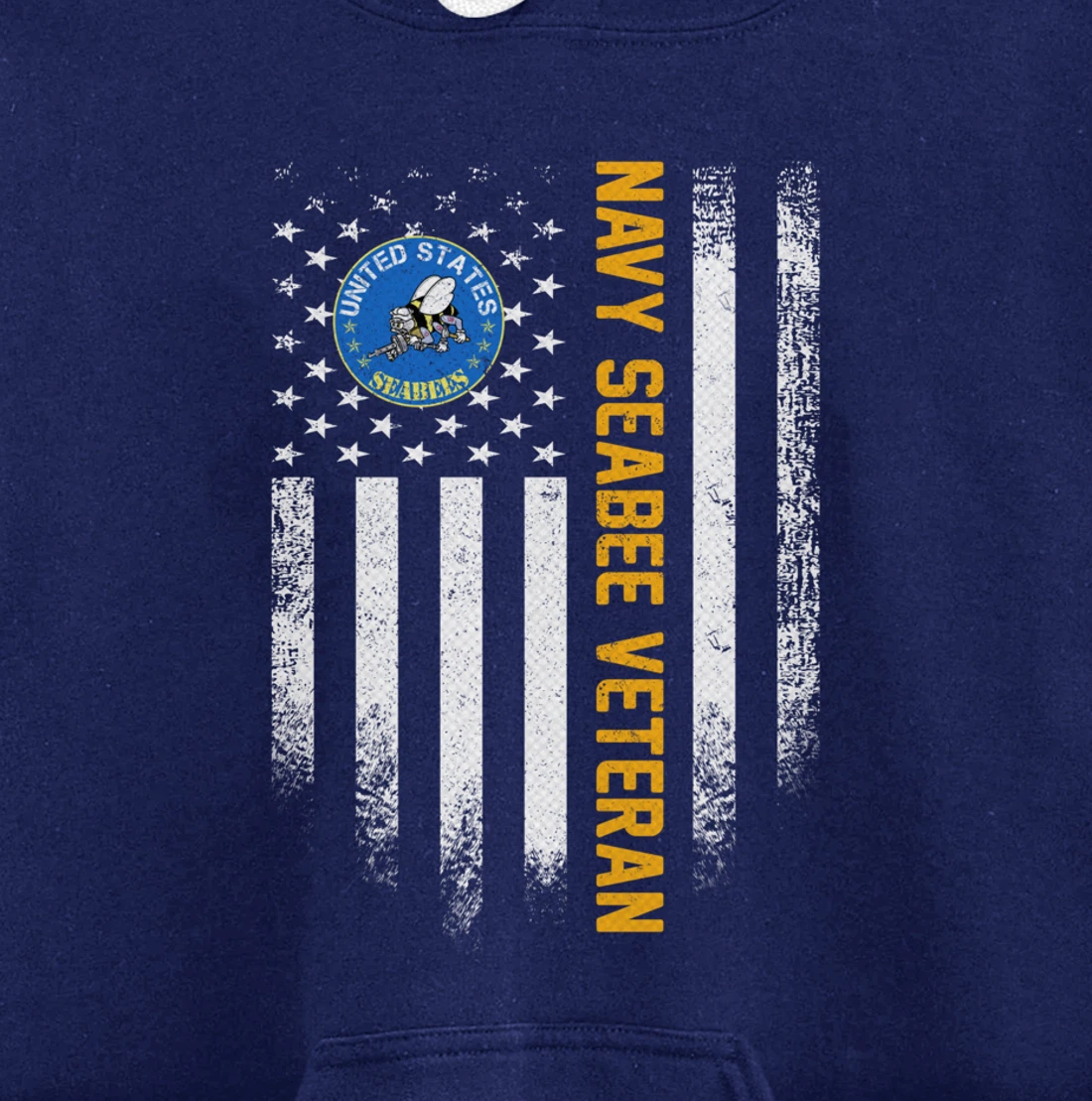 Vintage USA American Flag Proud US Navy Seabee Veteran Funny Pullover Hoodie