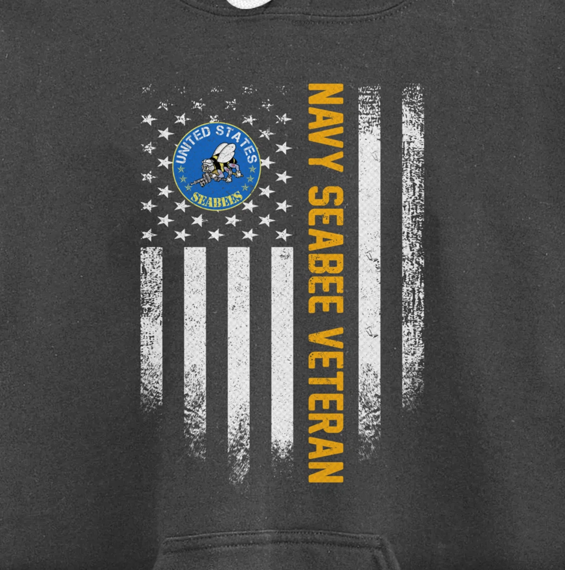 Vintage USA American Flag Proud US Navy Seabee Veteran Funny Pullover Hoodie