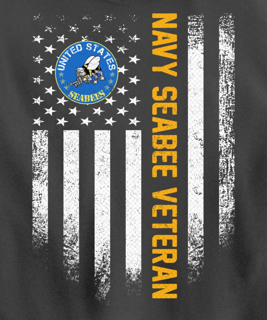 Vintage USA American Flag Proud US Navy Seabee Veteran Funny Pullover Hoodie