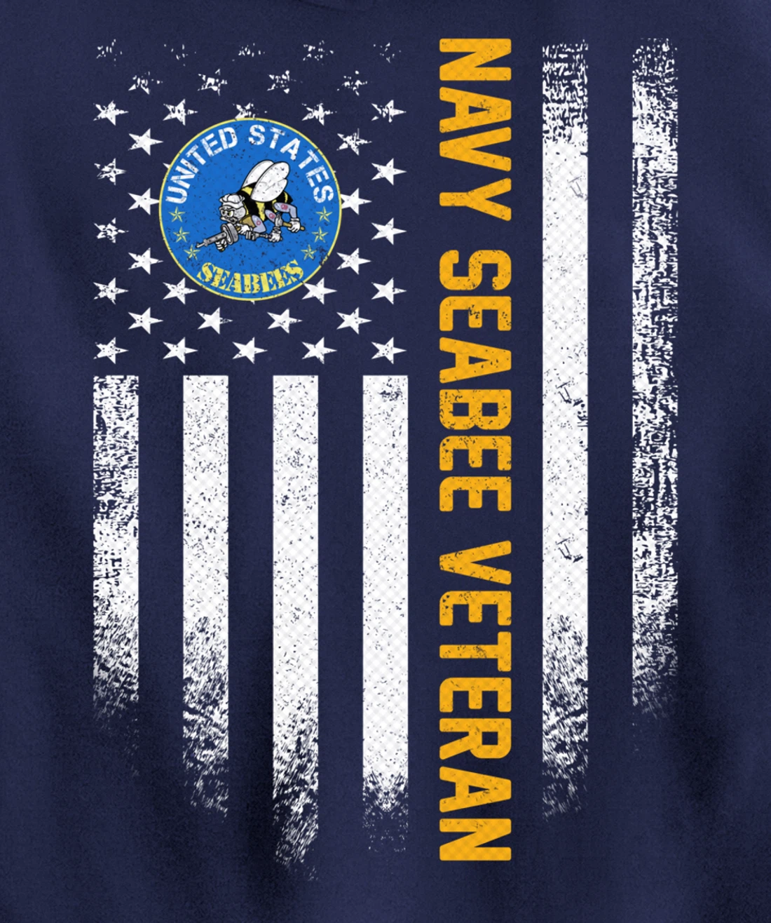 Vintage USA American Flag Proud US Navy Seabee Veteran Funny Pullover Hoodie