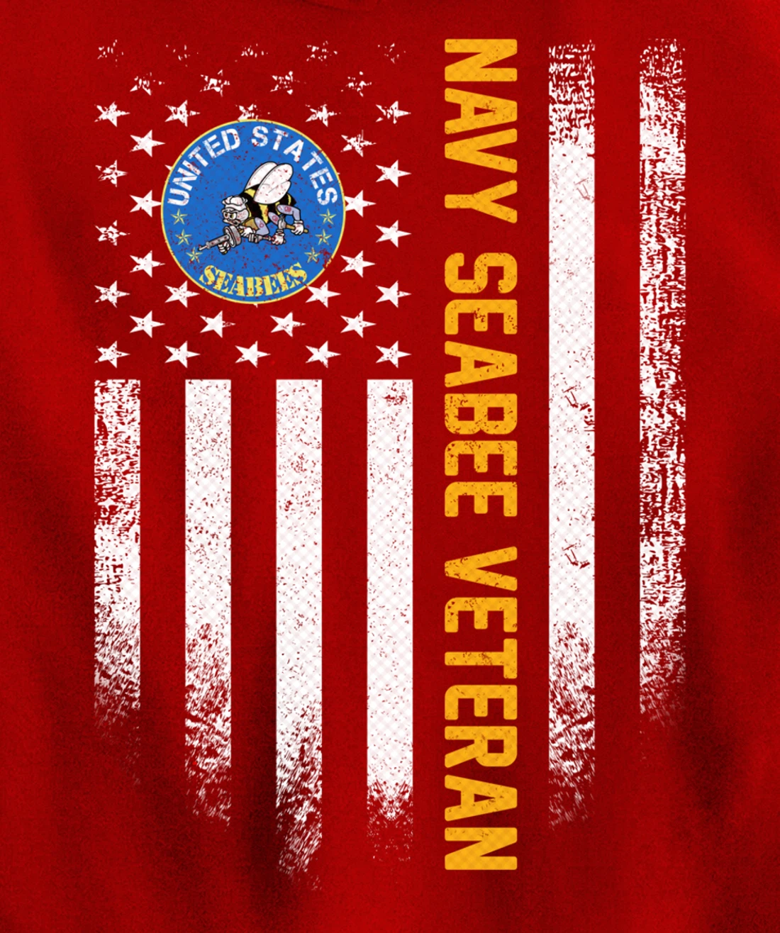 Vintage USA American Flag Proud US Navy Seabee Veteran Funny Pullover Hoodie