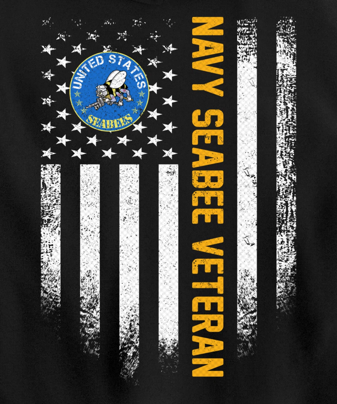 Vintage USA American Flag Proud US Navy Seabee Veteran Funny Pullover Hoodie