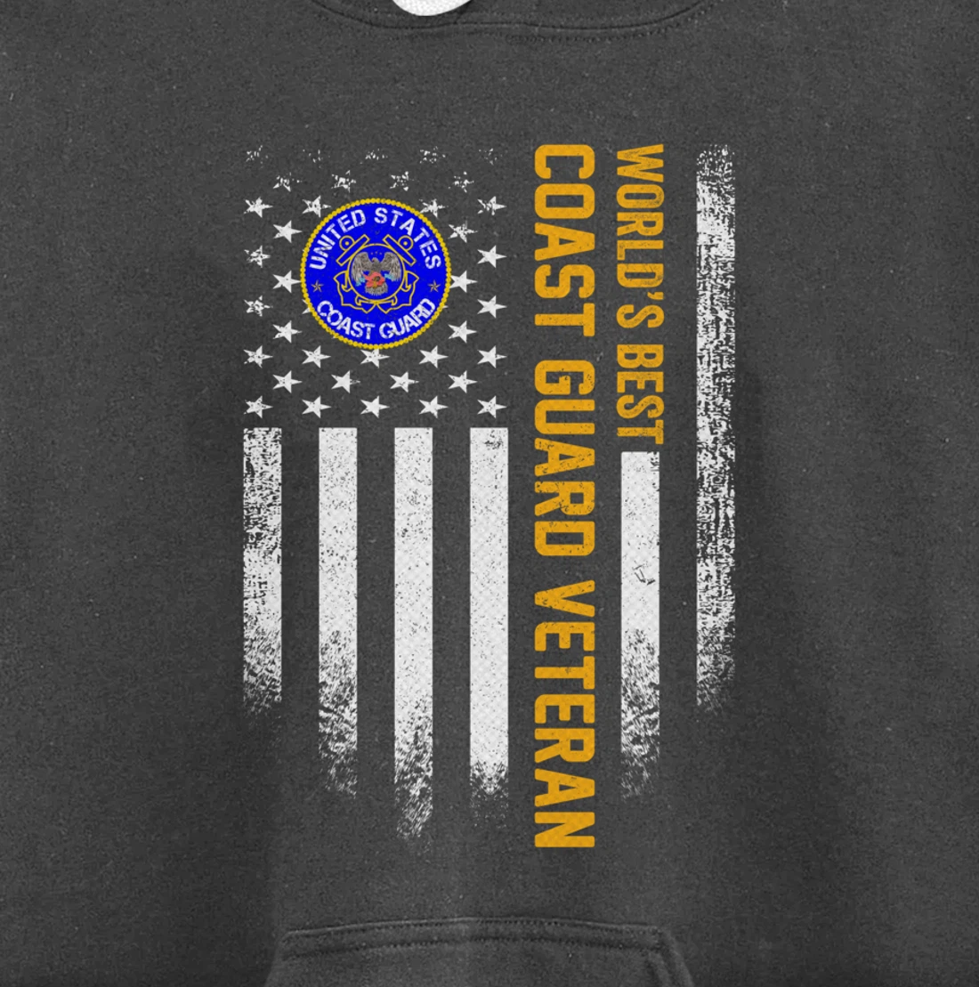 Vintage USA American Flag World's Best Coast Guard Veteran Pullover Hoodie