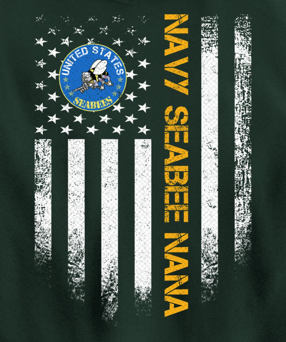 Vintage USA American Flag Proud US Navy Seabee Veteran Nana Pullover Hoodie